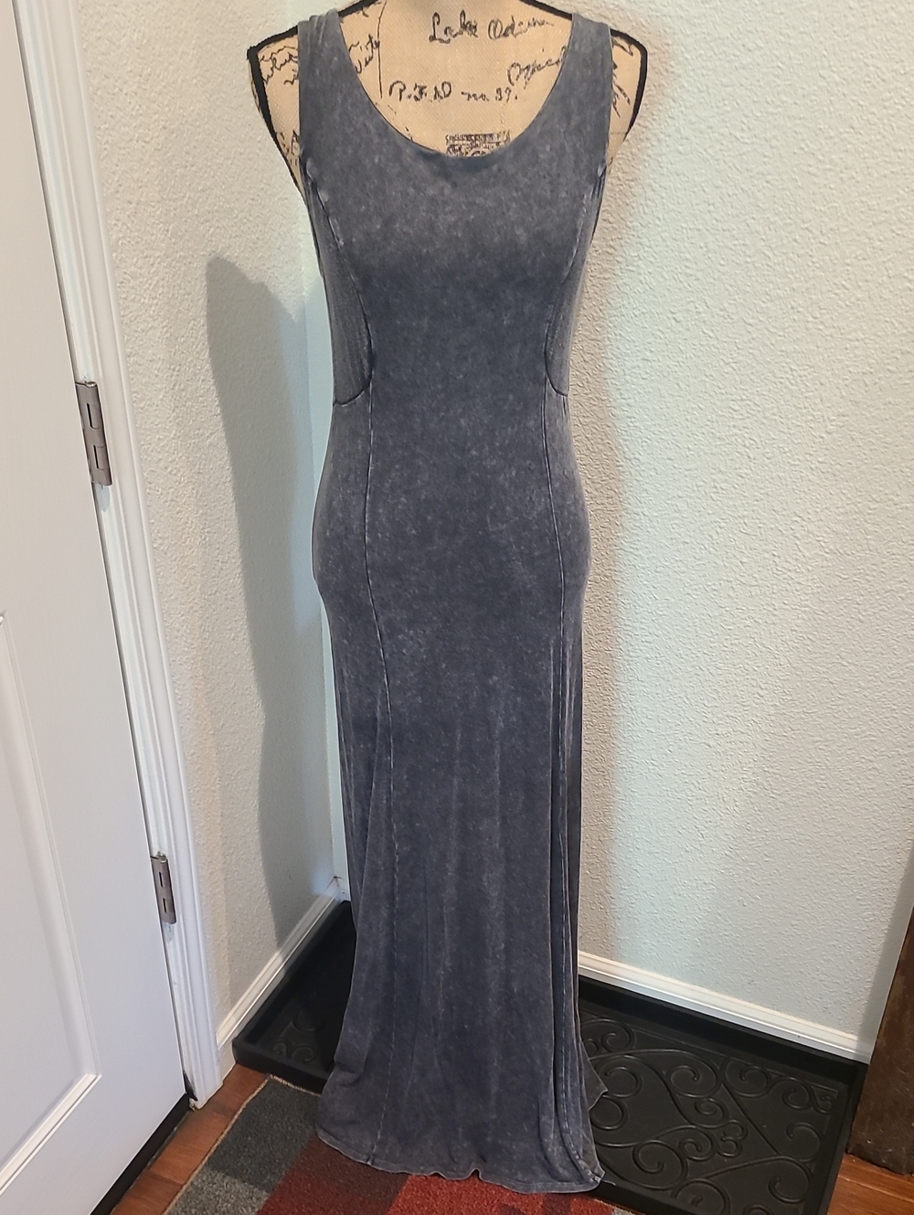 Washed Gray Sleeveless Maxi Dress - Scoop Neck